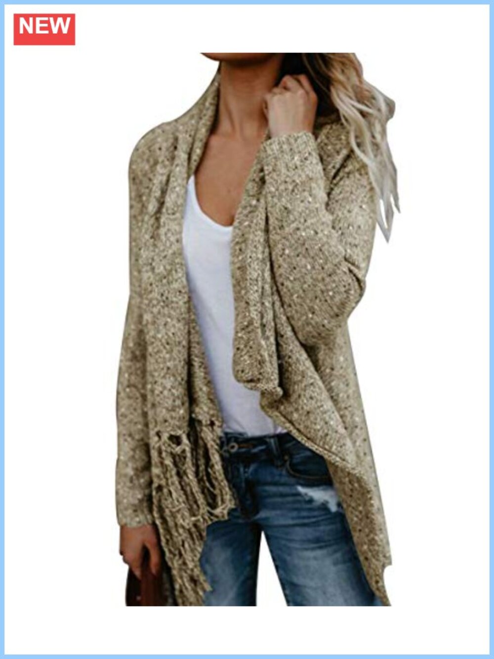 Women's Tassel Hem Open Front Long Cardigan Sweater Loose Knit Pullover Poncho